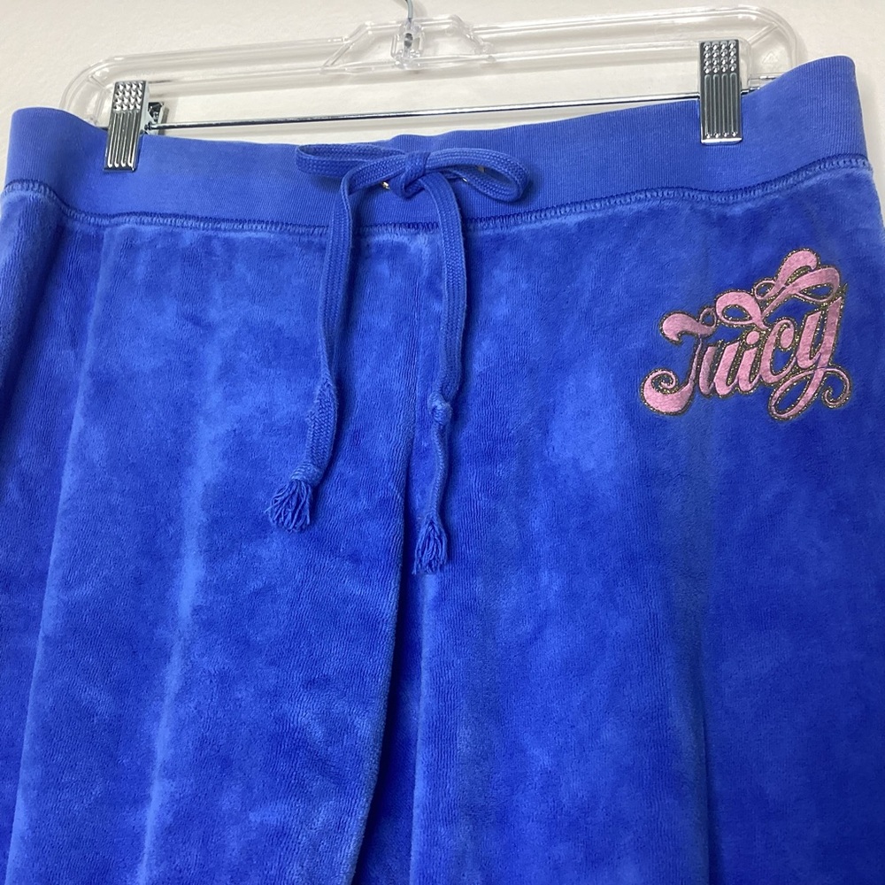 Juicy Couture Blue Velour Wide Leg Track Pants USA Lg - Picture 5 of 8